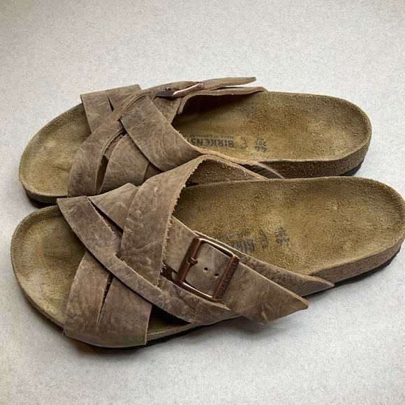 Birkenstock Lugano Camberra Old Tobacco Oiled Leather Sandal 44 11-11.5  Brown